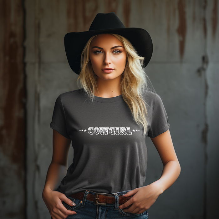 Cowgirl with Sheriff Stars Graphic Tee Shirt
