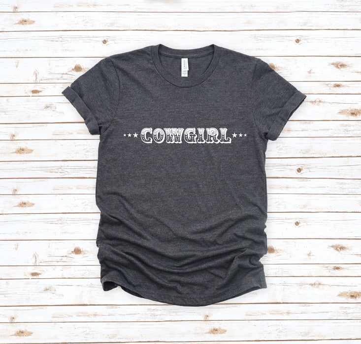 Cowgirl with Sheriff Stars Graphic Tee Shirt