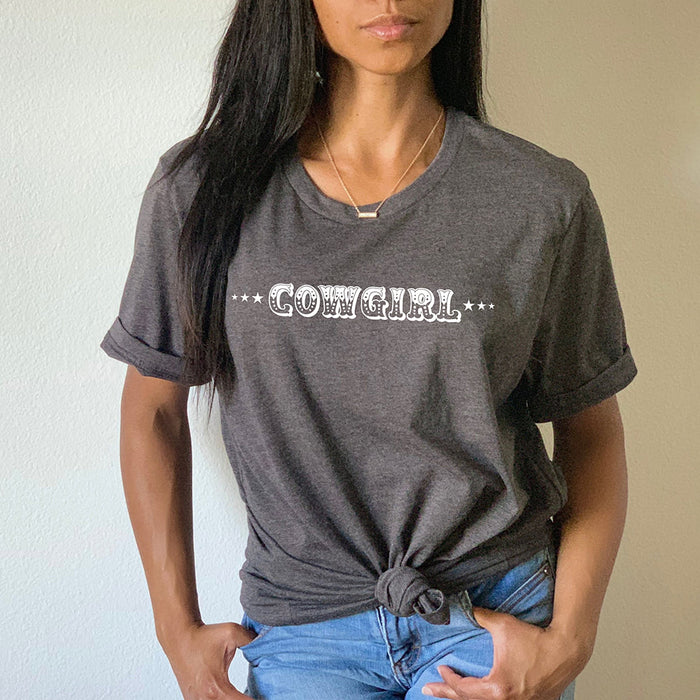 Cowgirl with Sheriff Stars Graphic Tee Shirt