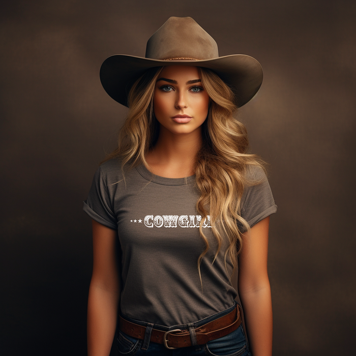 Cowgirl with Sheriff Stars Graphic Tee Shirt