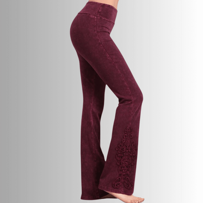 Mineral Washed Bootcut Jeggings Crochet Detail Made in USA