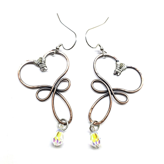 Crystal Drop Copper Heart Earrings Copper heart crystal drop Earrings