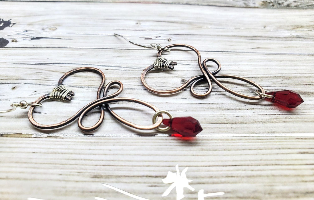 Crystal Drop Copper Heart Earrings Copper heart crystal drop Earrings