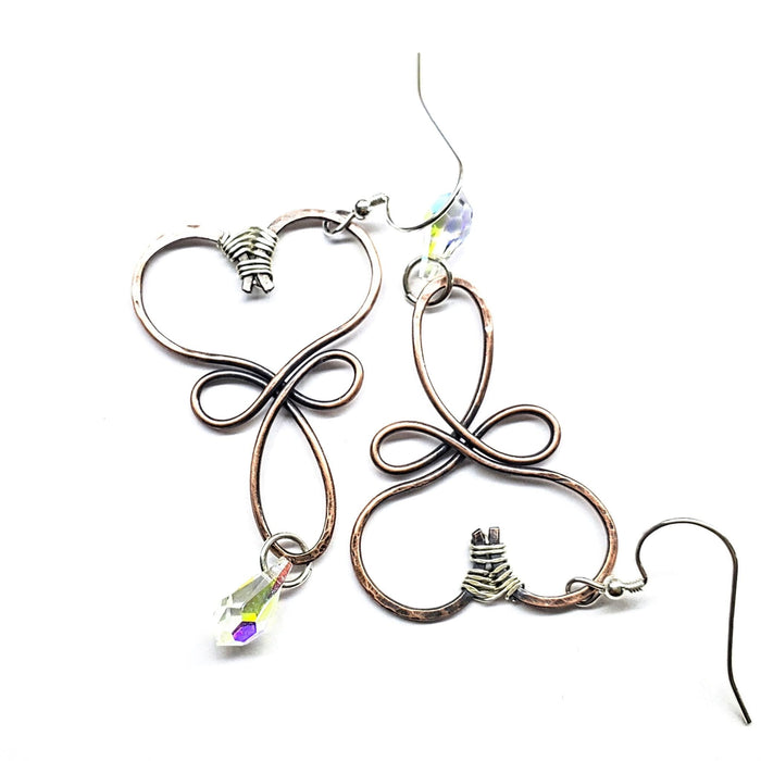 Crystal Drop Copper Heart Earrings Copper heart crystal drop Earrings