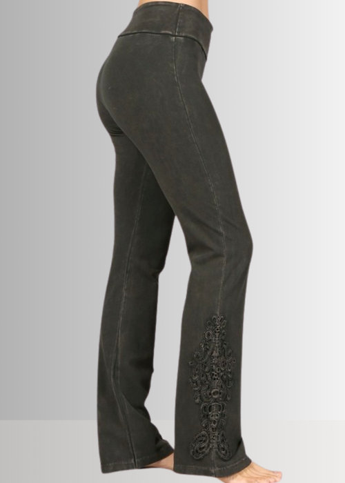 Mineral Washed Bootcut Jeggings Crochet Detail Made in USA