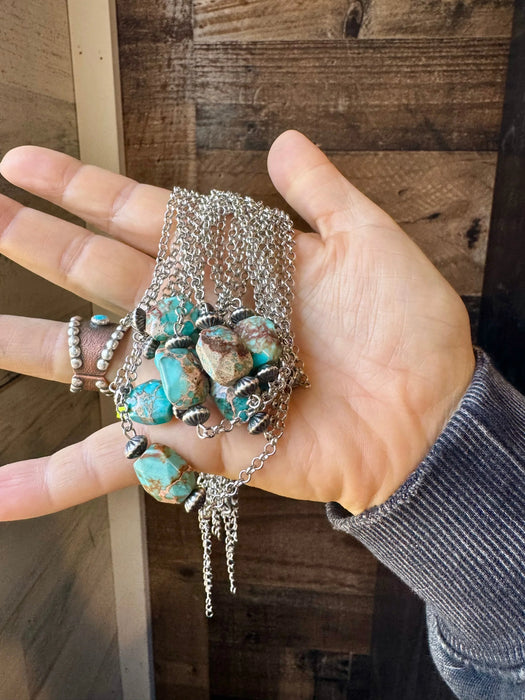 Sterling Silver Pearls and turquoise Variscite necklace