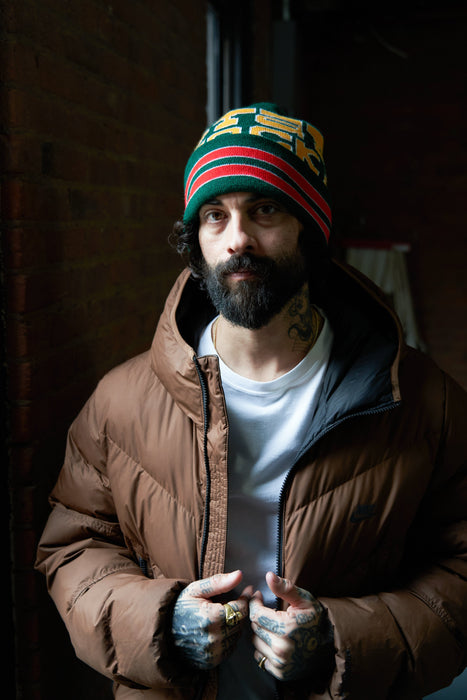 Jacquard Embroidered Green Acorn Beanie