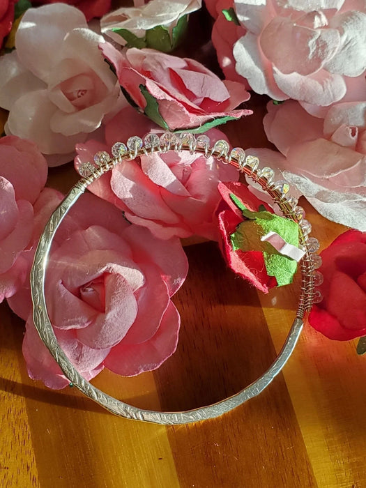 Two Metal  Embossed Wire Wrapped Crystal Bangle