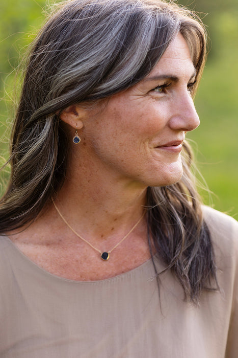 Favorites Black Druzy Simple Gold Bezel Earrings