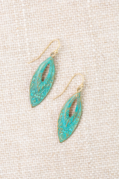 Folklore Patina Ornate Marquise Dangle Earrings