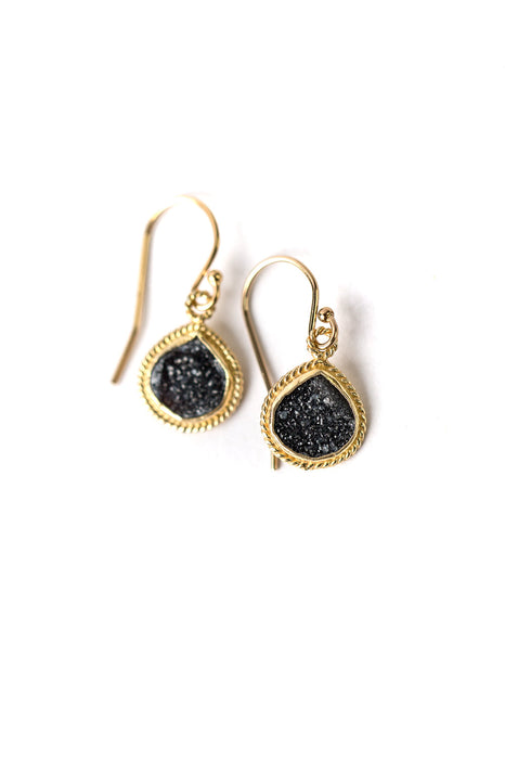 Favorites Black Druzy Simple Gold Bezel Earrings