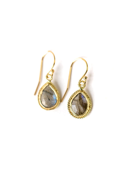 Favorites Labradorite Simple Gold Bezel Earrings