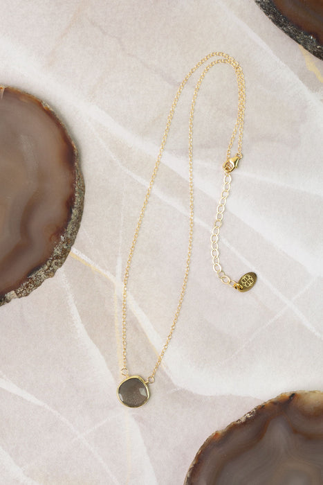 Favorites 16-18" Grey Moonstone Bezel Simple Necklace