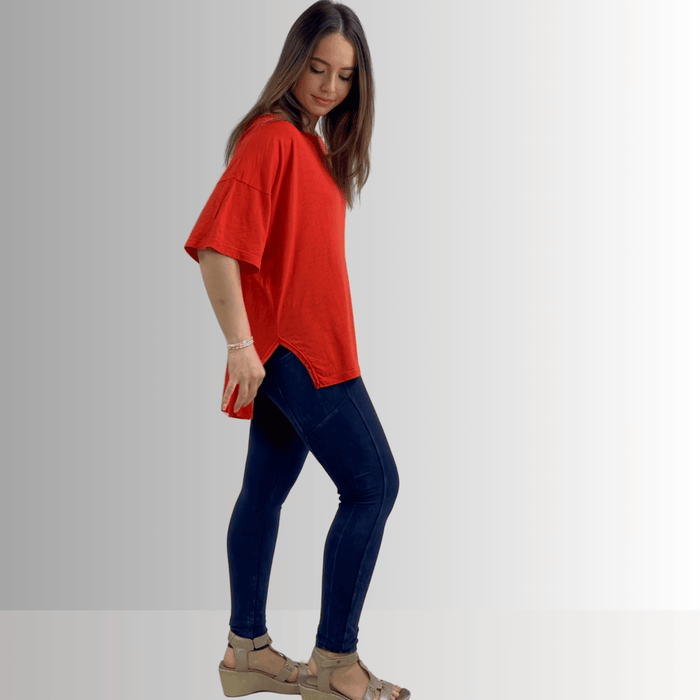 Aubree Cotton Garment Dyed Slub Top in Crimson Red