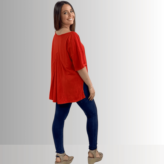 Aubree Cotton Garment Dyed Slub Top in Crimson Red