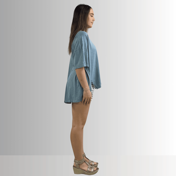 Aubree Cotton Garment Dyed Slub Top in Light Steel Blue