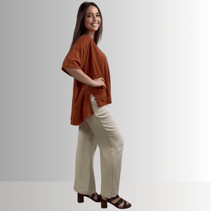 Aubree Cotton Garment Dyed Slub Top in Gingerbread
