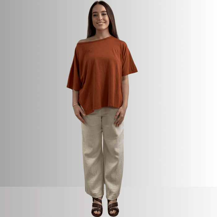 Aubree Cotton Garment Dyed Slub Top in Gingerbread