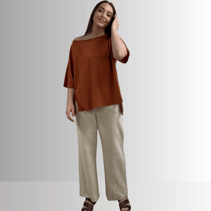 Aubree Cotton Garment Dyed Slub Top in Gingerbread