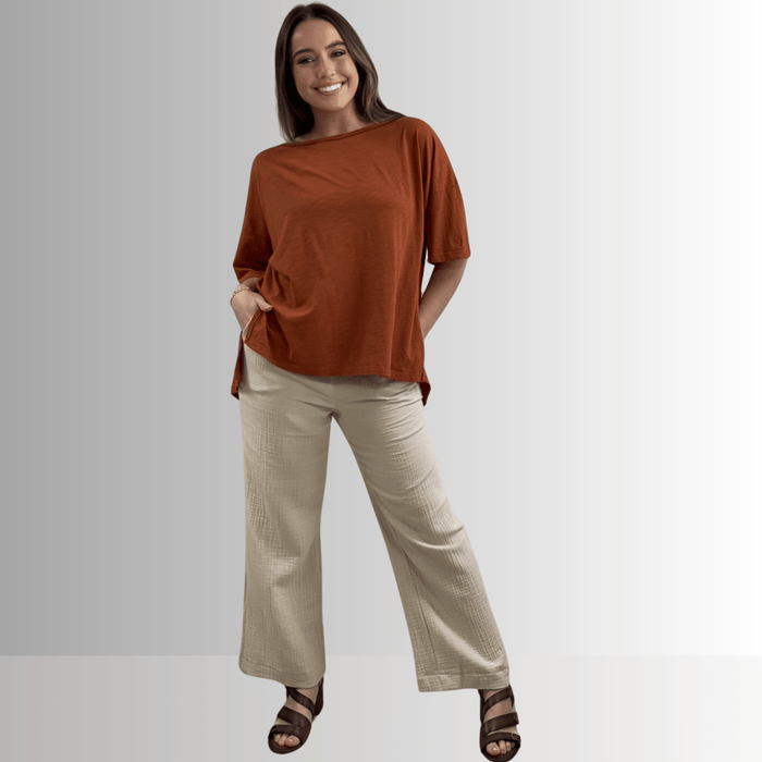 Aubree Cotton Garment Dyed Slub Top in Gingerbread