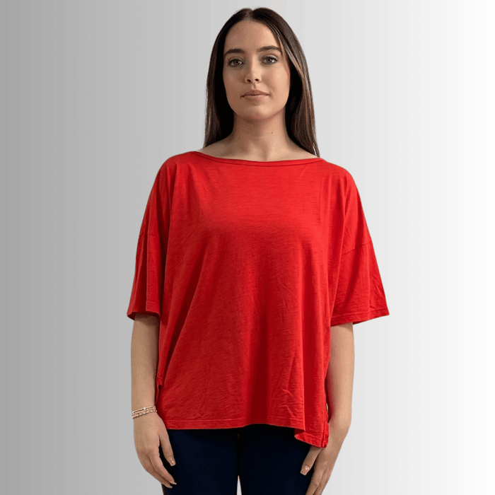 Aubree Cotton Garment Dyed Slub Top in Crimson Red