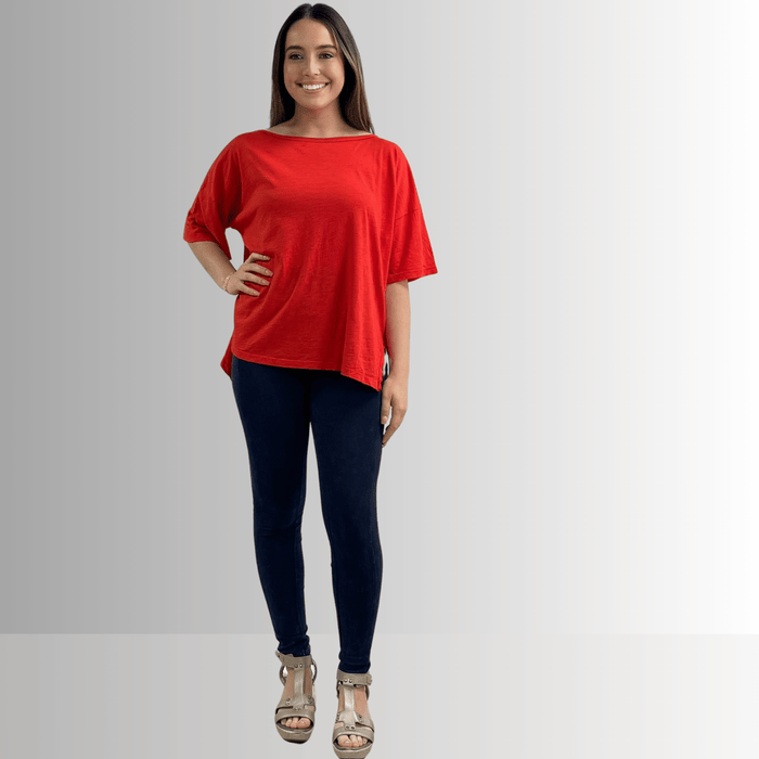 Aubree Cotton Garment Dyed Slub Top in Crimson Red