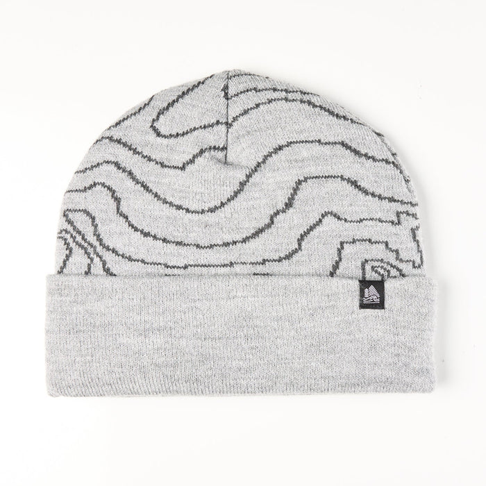 Gray beanie with wavy pattern on a white background