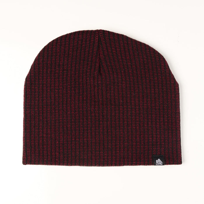 Red beanie with a small logo on a white background
