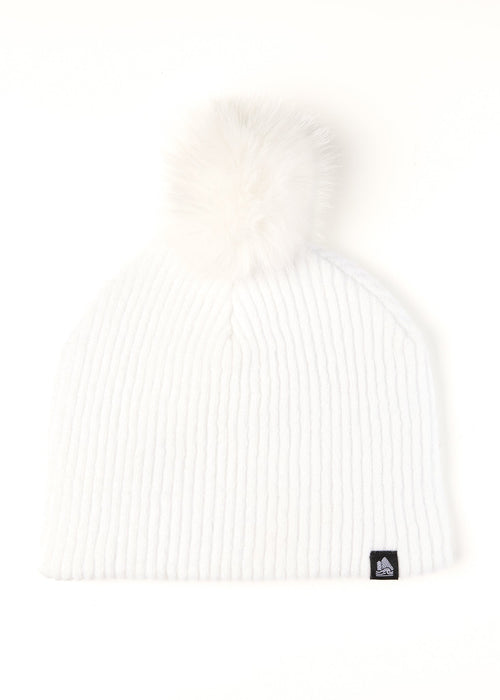 Chunky Rib Midi Faux Fur Pom Beanie