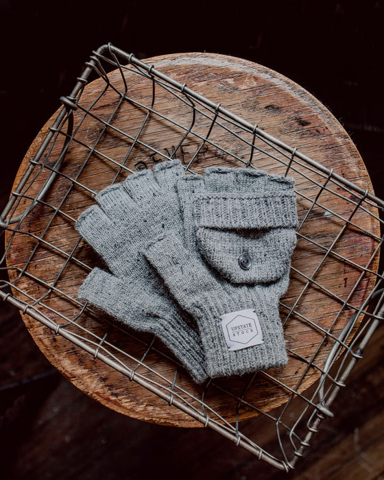 Grey Tweed Ragg Wool Convertible Fingerless Glomitt