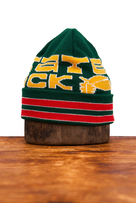 Jacquard Embroidered Green Acorn Beanie