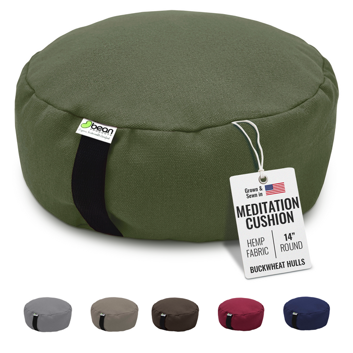 Hemp Zafu Meditation Cushion - 17 oz. Hemp Fabric with Organic Buckwheat Hull fill