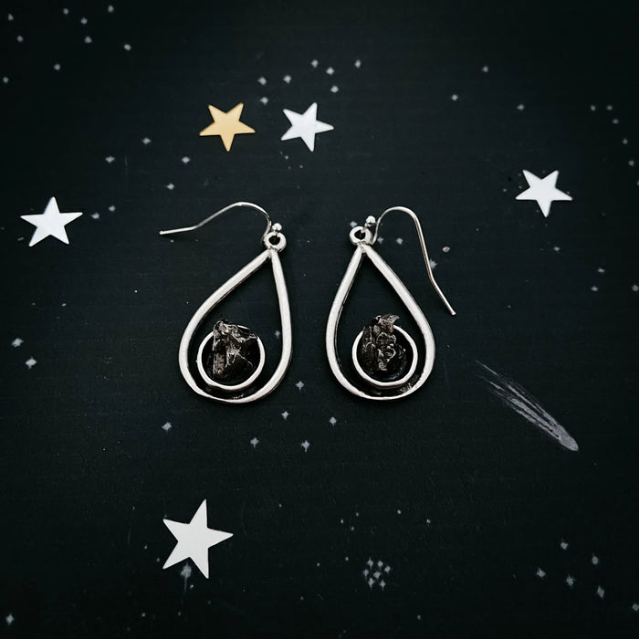 Teardrop Earrings with Raw Meteorite