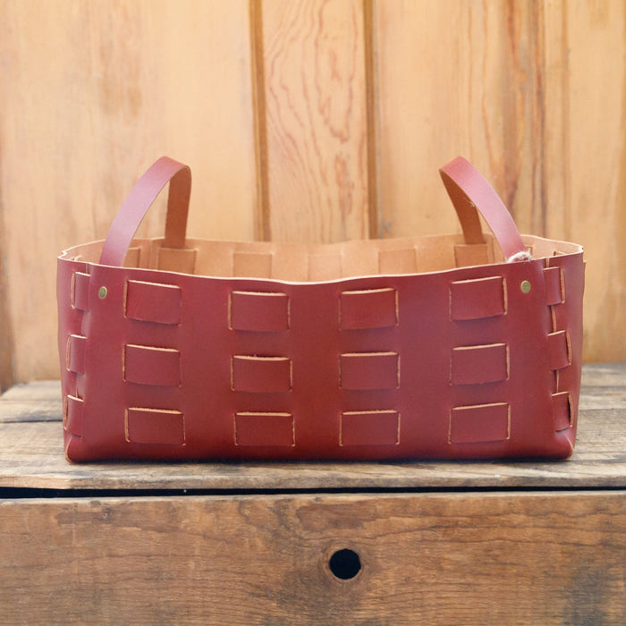 Large Leather Woven Basket  - USA Made