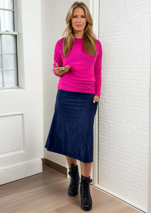 Alyssa Very Versatile Cotton Skirt in Dark Grey-Blue Denim