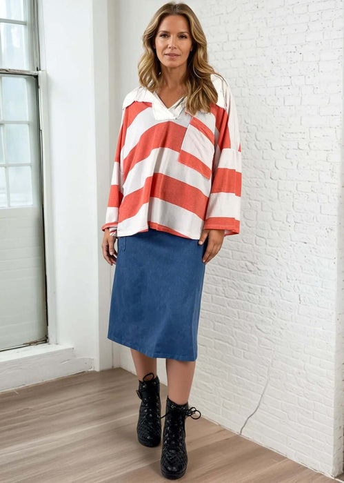 Alyssa Very Versatile Cotton Skirt in Dark Grey-Blue Denim