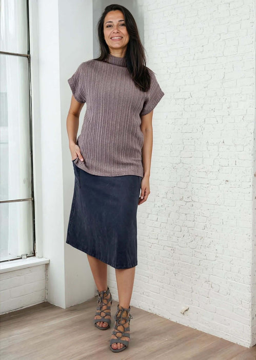 Alyssa Very Versatile Cotton Skirt in Dark Grey-Blue Denim
