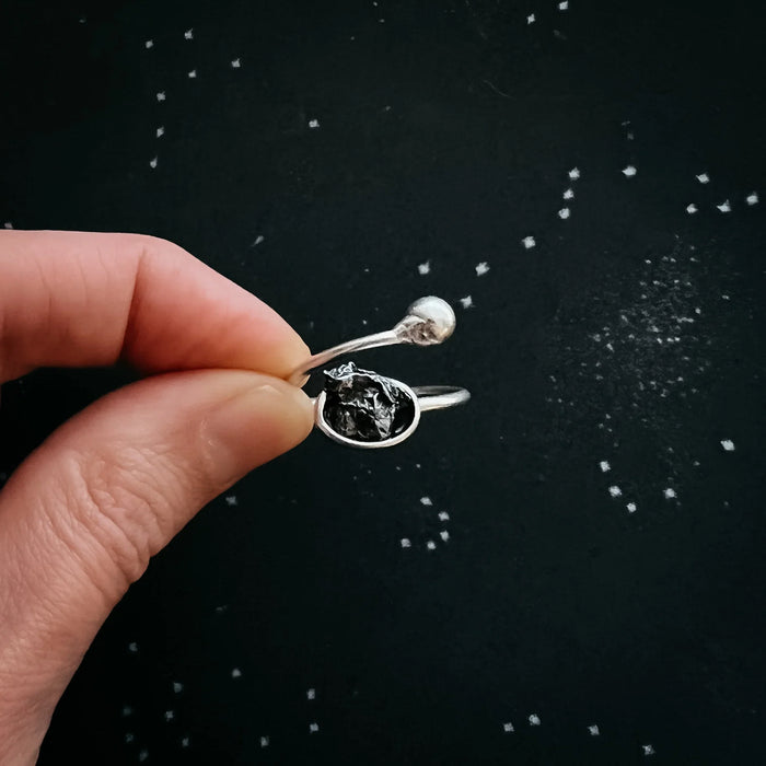 Dainty Oval Wrap Ring with Authentic Raw Meteorite