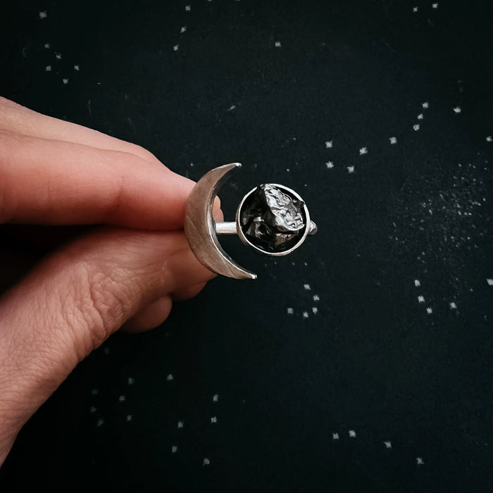 Crescent Moon Wrap Ring with Authentic Meteorite