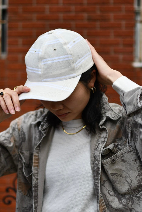 6-Panel Cap Japanese Linen Ballpark White Stripe