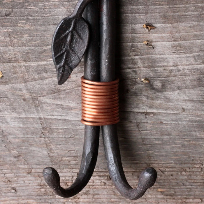 Steel and Copper Leaf and Vine Double Wall Hook