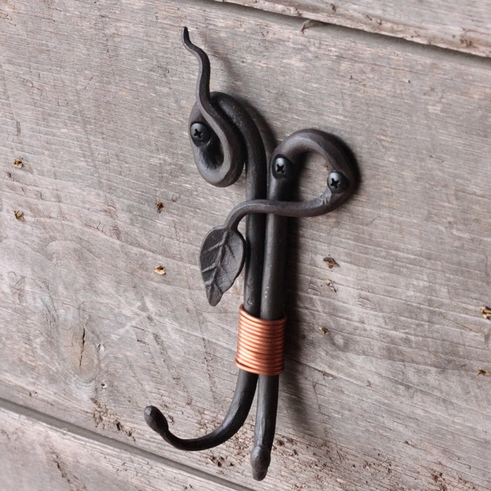 Steel and Copper Leaf and Vine Double Wall Hook