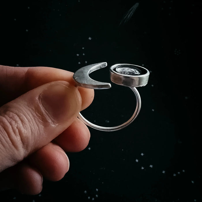Crescent Moon Wrap Ring with Authentic Meteorite