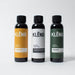 Three bottles of Klenr natural hair gel on a white background