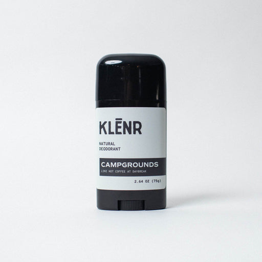 Klenr natural deodorant stick labeled 'Campgrounds' on a white background
