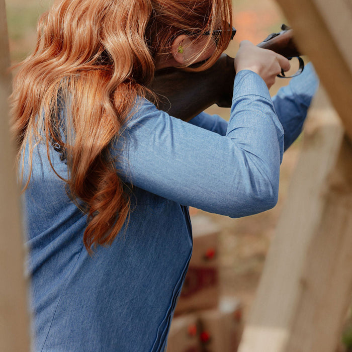 Charlotte Long-Sleeve Cotton Blouse – Dungaree Blue