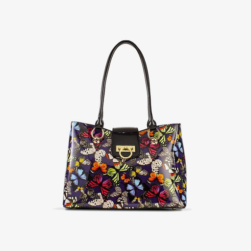 Lisa Multi Color Butterfly Print Tote Leather Handbag