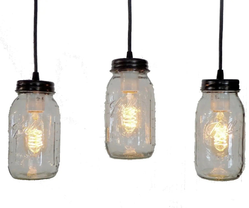 Mason Jar CHANDELIER Pendant Trio Rectangular with NEW Quart