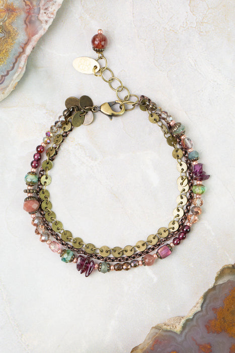 Mauve Mix 7.5-8.5" Garnet & Lepidolite Multistrand Bracelet