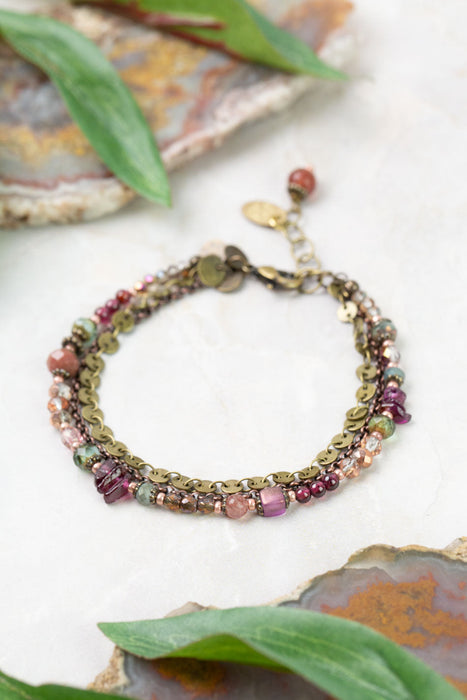 Mauve Mix 7.5-8.5" Garnet & Lepidolite Multistrand Bracelet